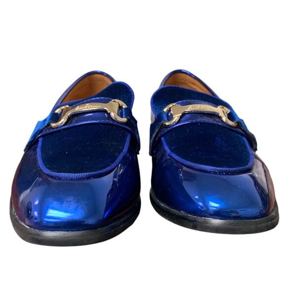 Elanroman Men Size 8 Navy Blue Patent Leather Velvet Slide On Loafer Dress Shoes - Picture 3 of 7